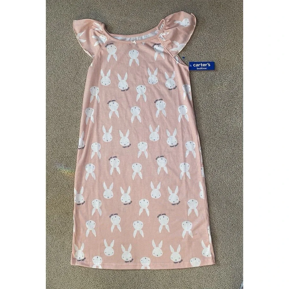 Carter's Girl's Pink Easter Bunny Flutter Sleeve Nightgown NWT Size 12-14